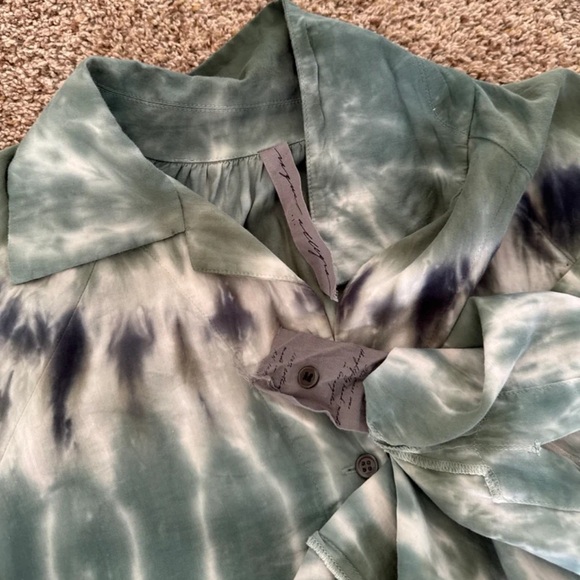 Raquel Allegra Green Moss Tie-Dye Button Collared Blouse Size 1 or Small - Picture 10 of 12